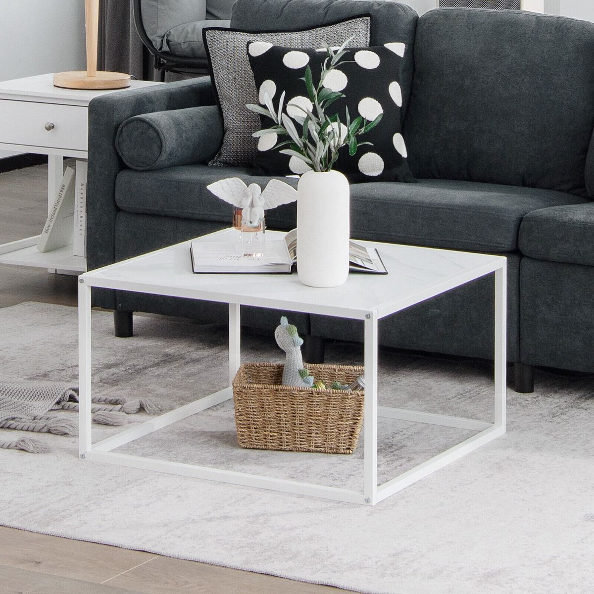 Modern Square Leisure Coffee Table with Faux Marble Tabletop
